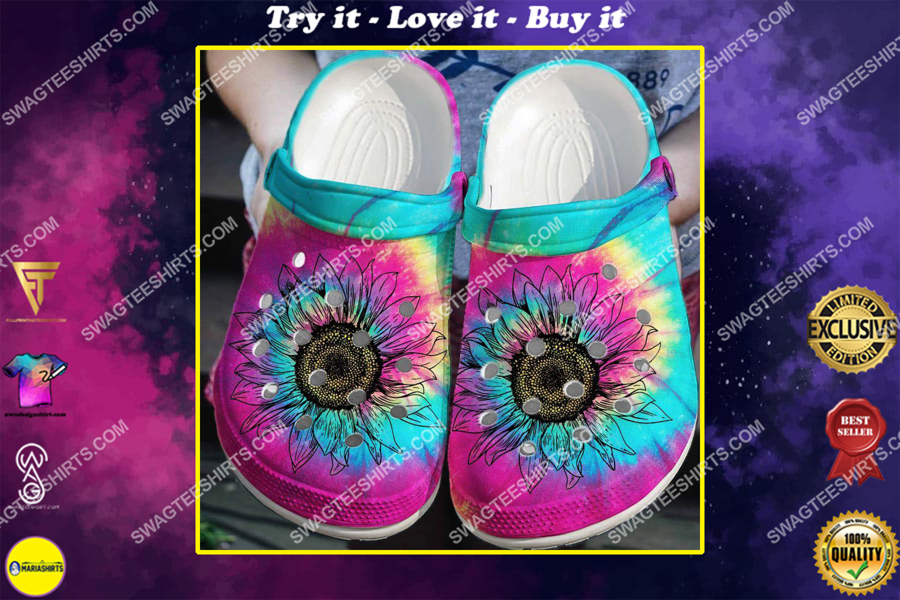 colorful hippie sunflower all over printed crocs