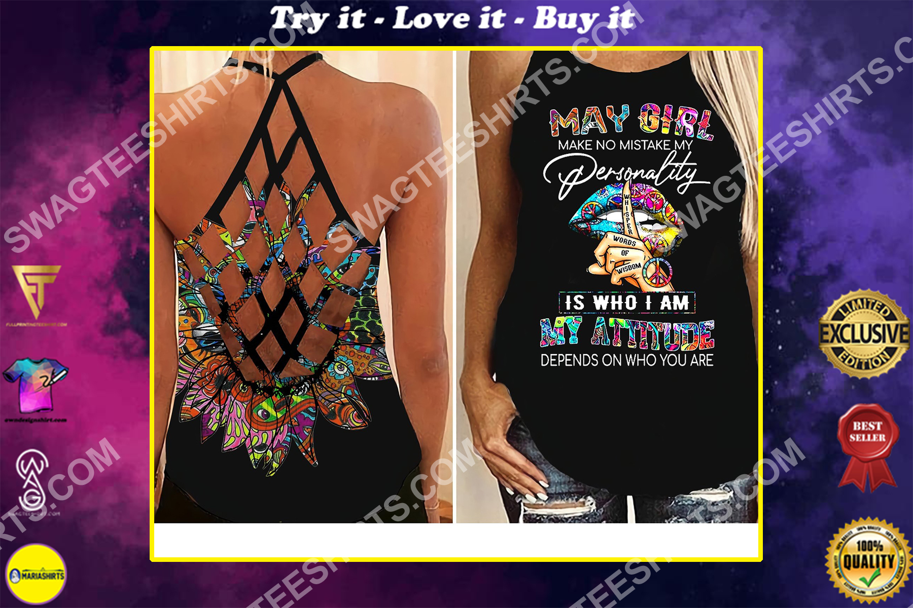 colorful sexy lips may girl makes no mistake strappy back tank top