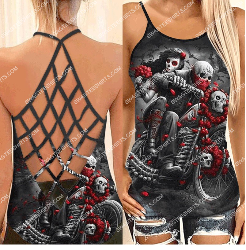 couple skull and roses all over printed strappy back tank top 1 - Copy (2)