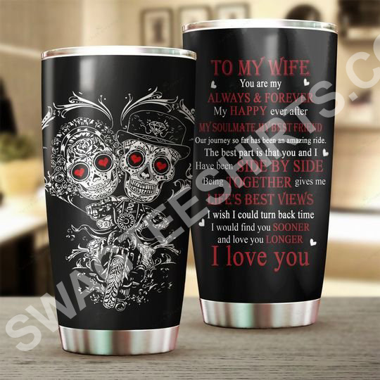 couple skull to my wife i love you all over printed stainless steel tumbler 2(1) - Copy