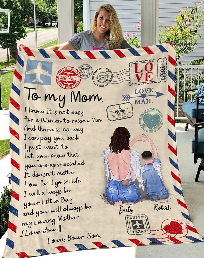 custom name air mail to my mom i will always be your i love you your son blanket 2
