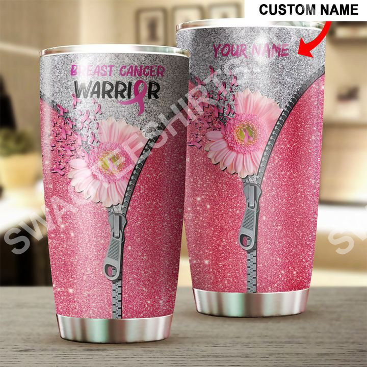 custom name floral breast cancer warrior all over printed stainless steel tumbler 2(1) - Copy