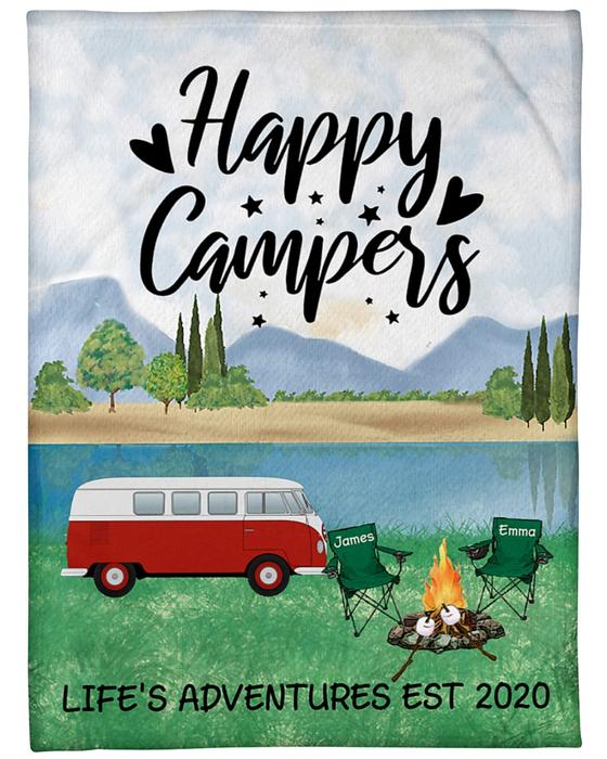 custom name happy campers lifes adventures camping blanket 2