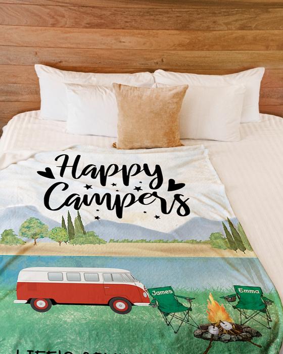 custom name happy campers lifes adventures camping blanket 3