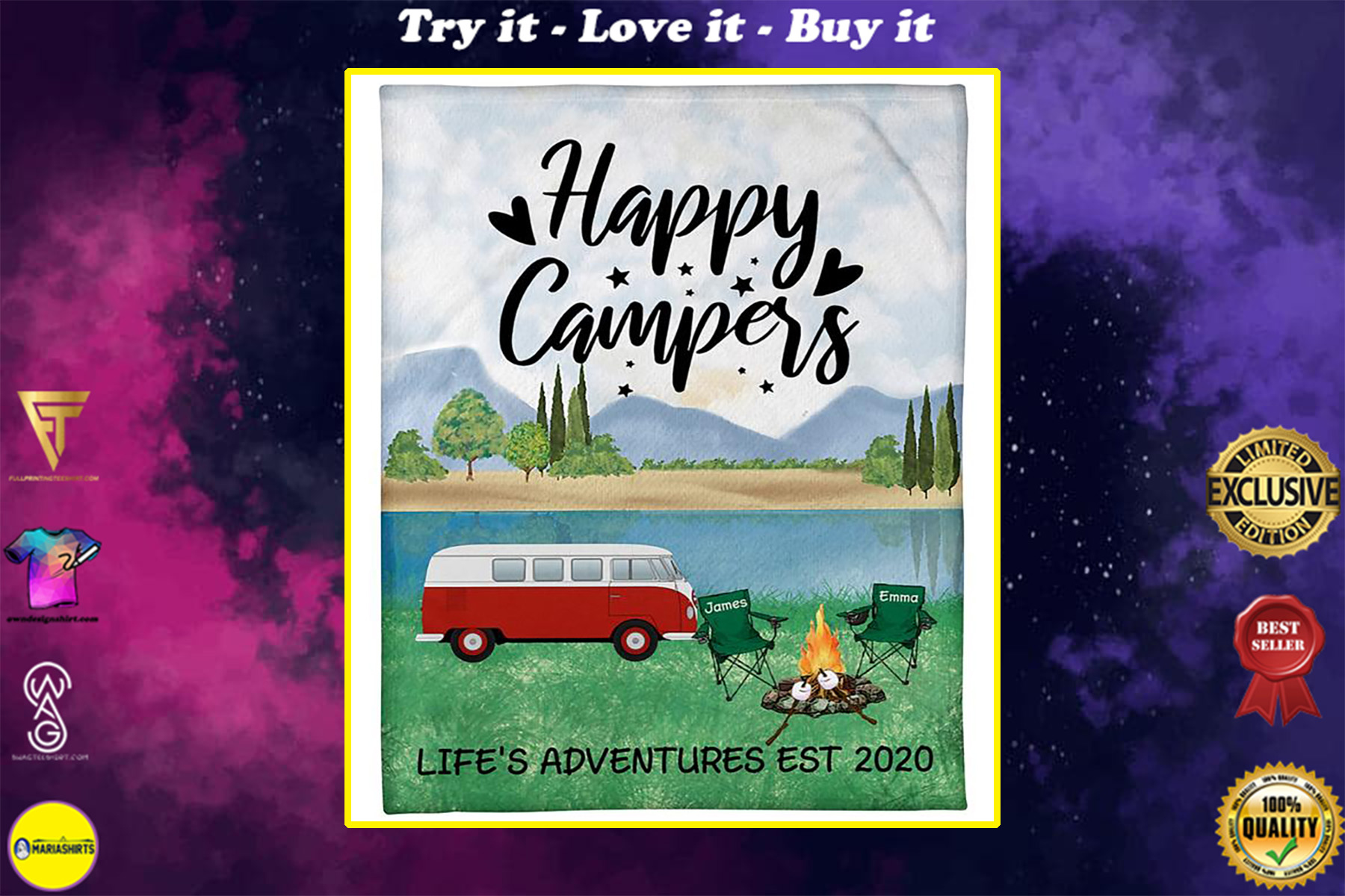 custom name happy campers lifes adventures camping blanket