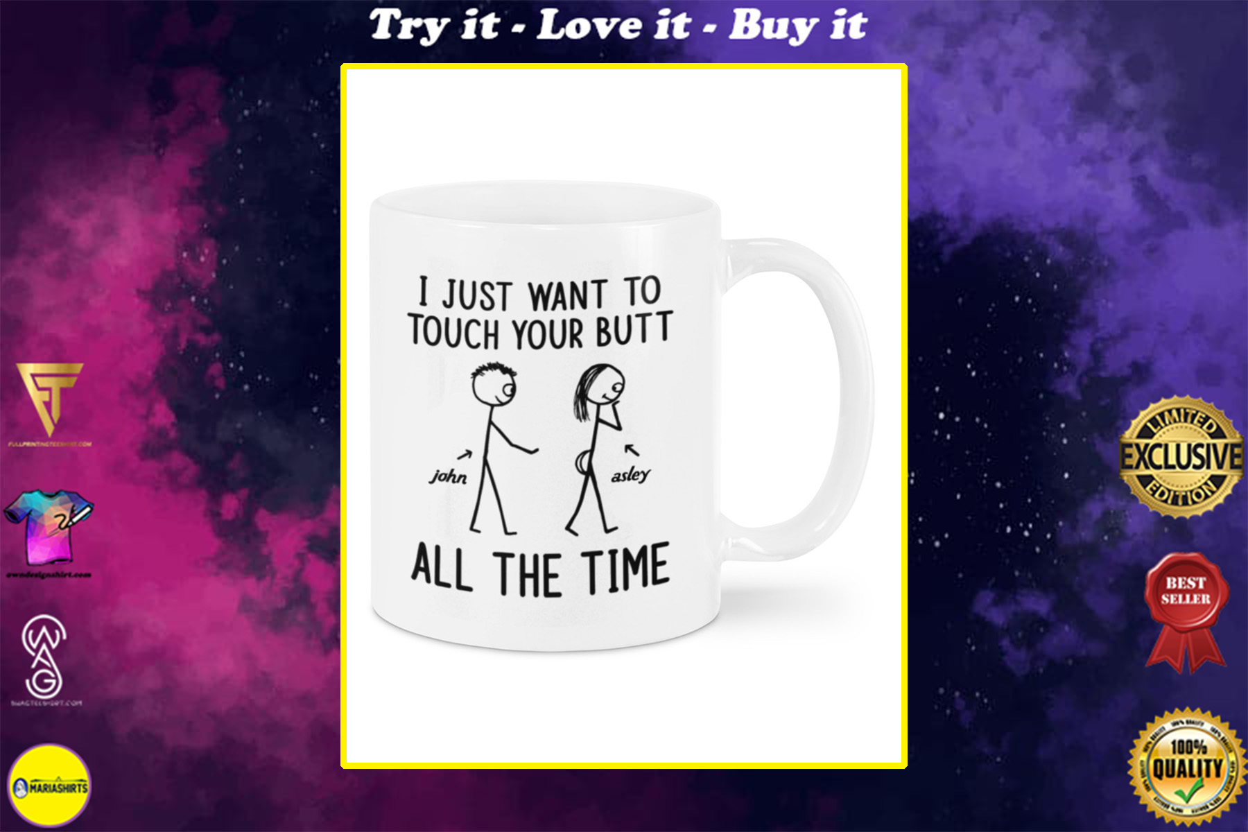 custom name i just want to touch your butt all the time for couple mug