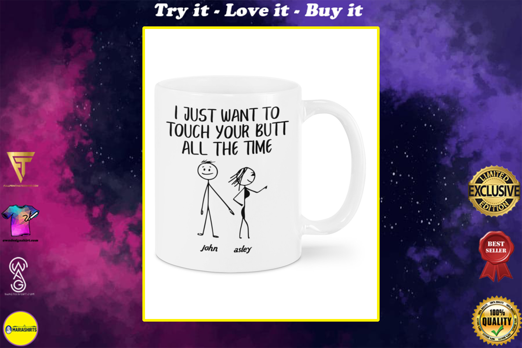 custom name i just want to touch your butt all the time mug