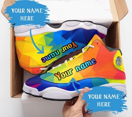 custom name lgbt color pattern all over printed air jordan 13 sneakers 4