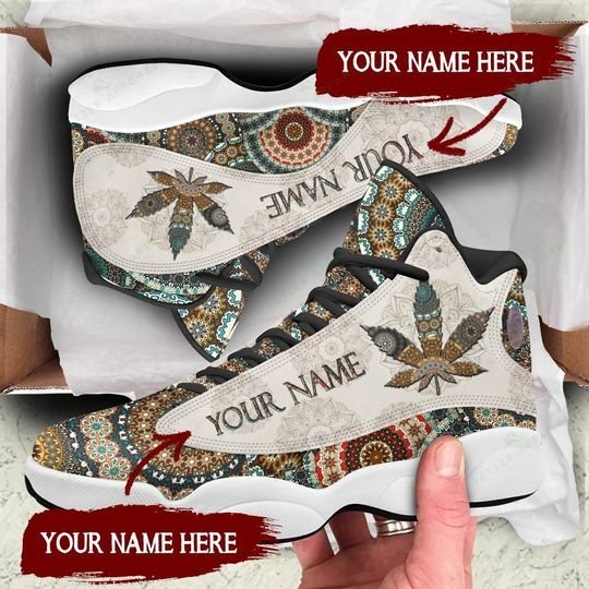 custom name mandala weed leaf all over printed air jordan 13 sneakers 2