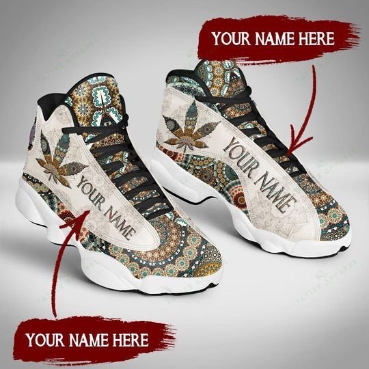 custom name mandala weed leaf all over printed air jordan 13 sneakers 4