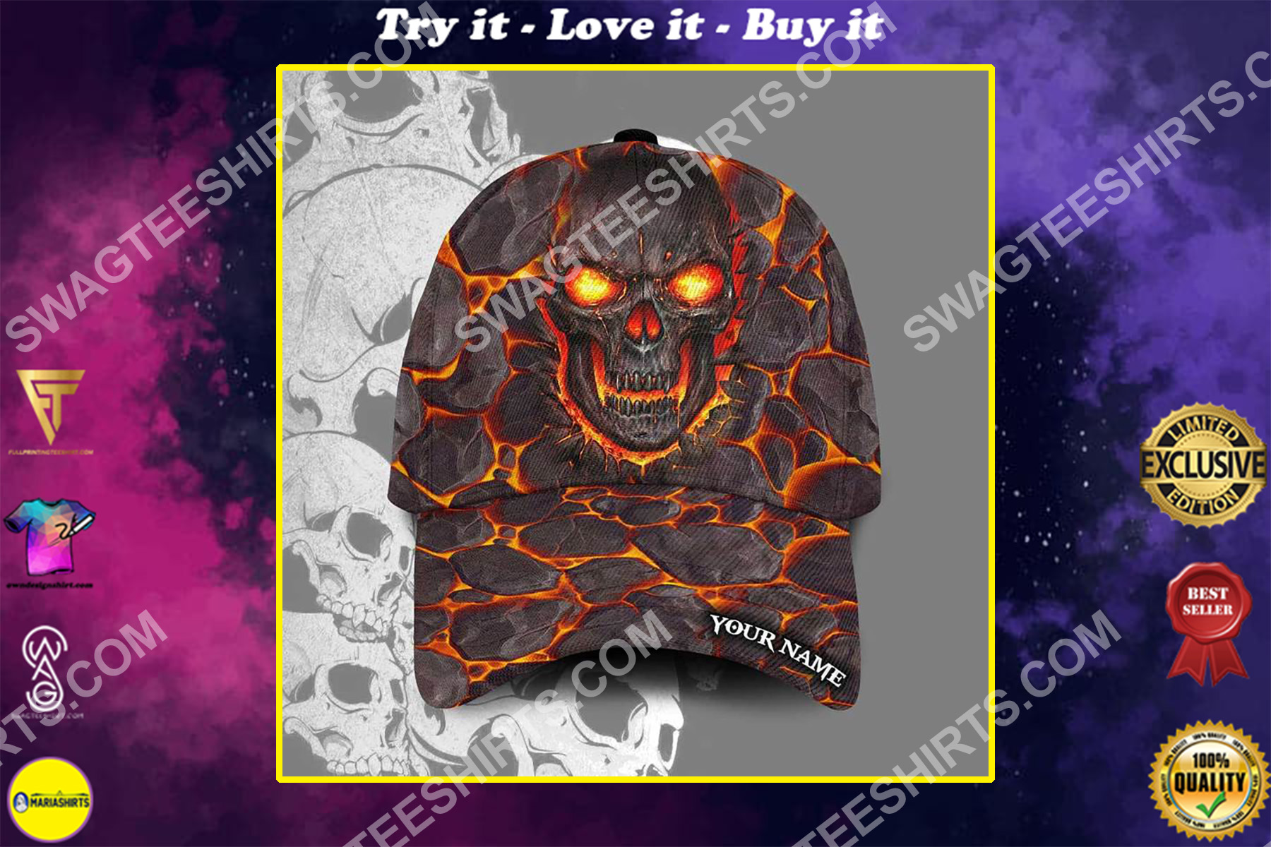 custom name the lava skull all over printed classic cap