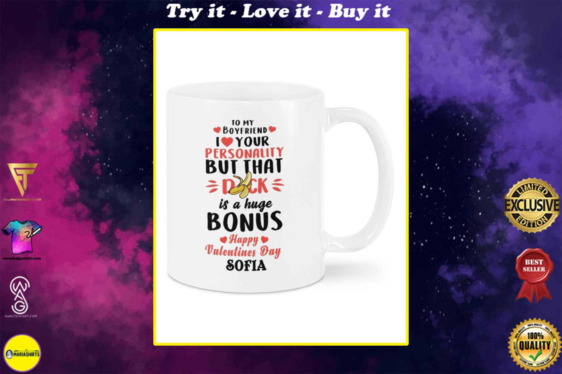 custom name to my boyfriend i love your personality but that dick is a really nice bonus happy valentine's day mug