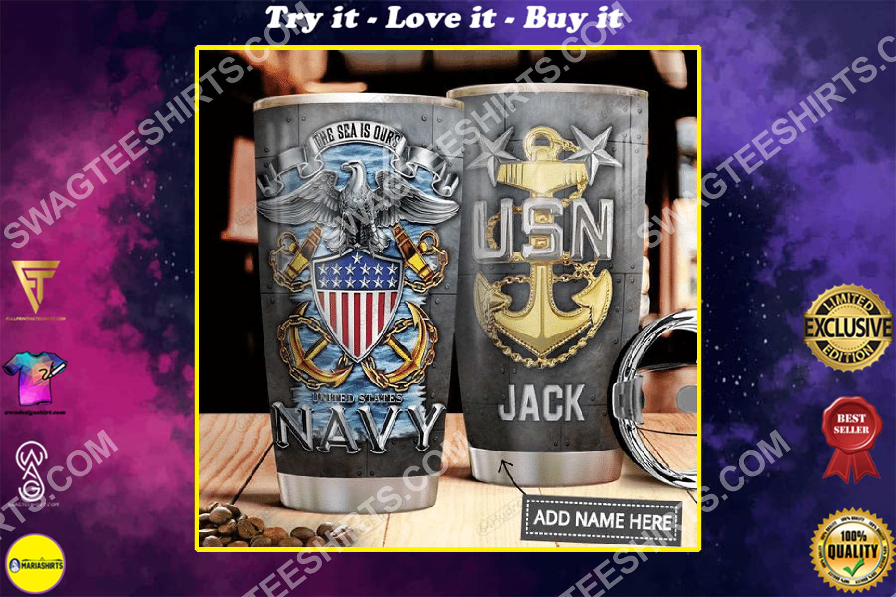 custom name united states navy all over printed stainless steel tumbler