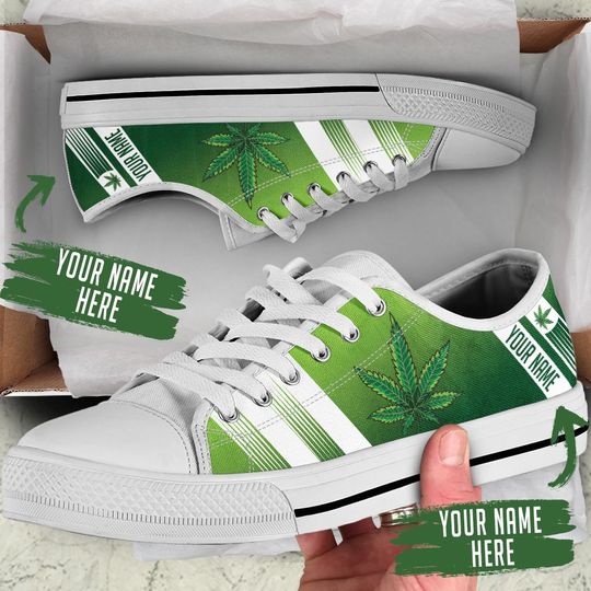 custom name weed leaf green full printing low top shoes 4