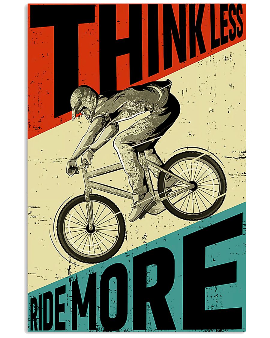 cycling ride think less ride more retro poster 1