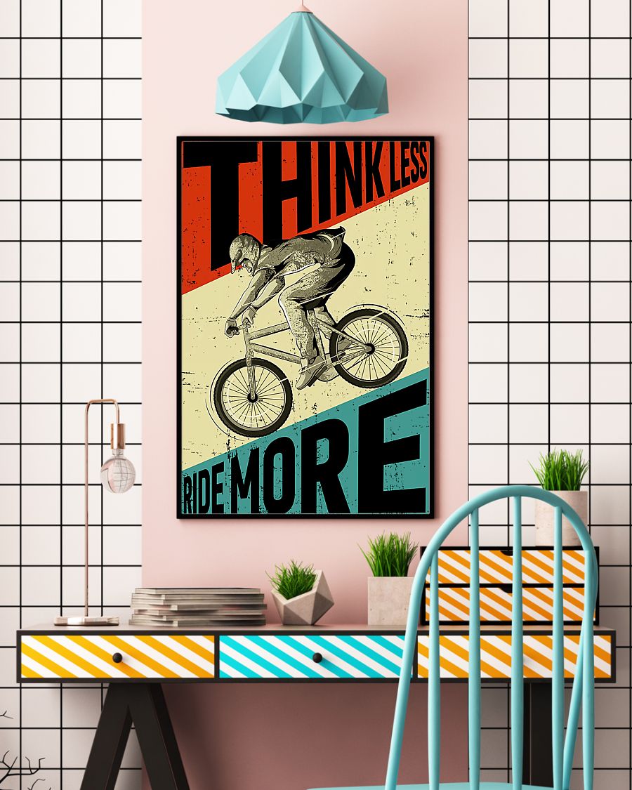 cycling ride think less ride more retro poster 4