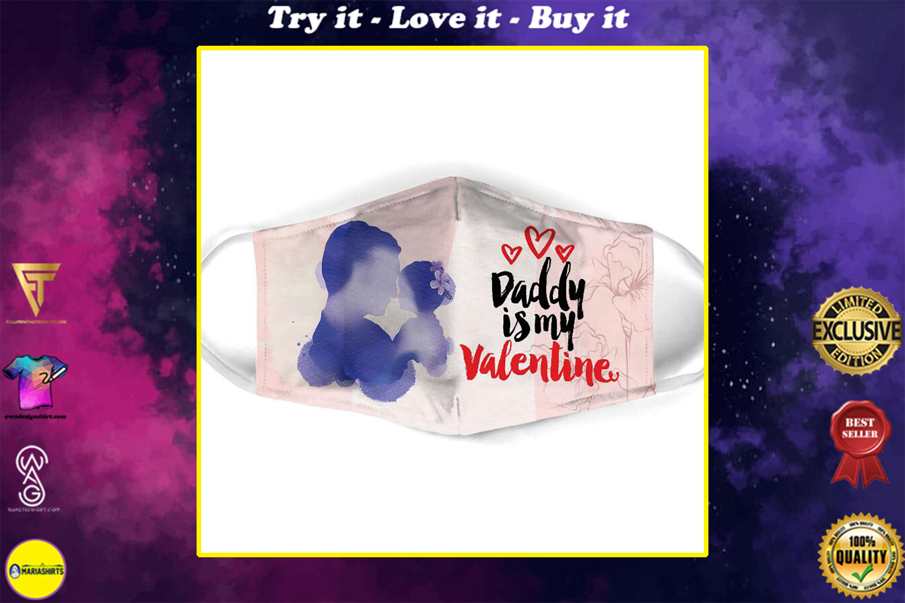daddy is my valentine all over print face mask