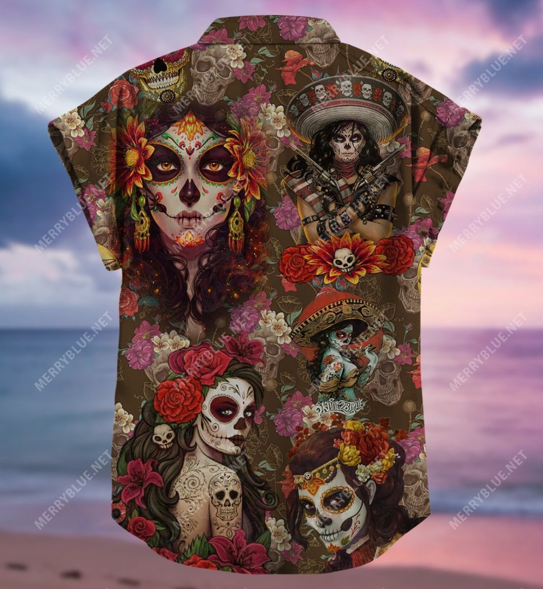 day of the dead sugar skull all over printed hawaiian shirt 5