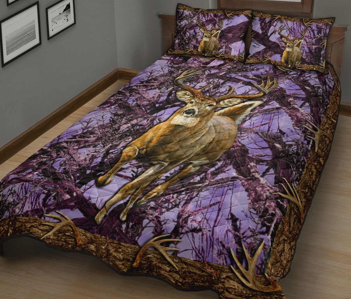 deer hunter love hunting purple full printing bedding set 2