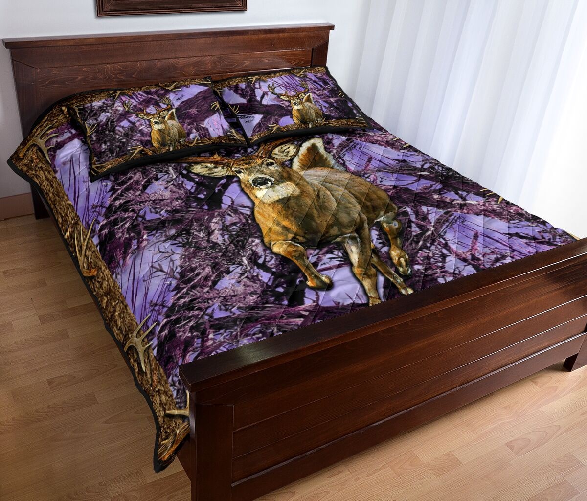 deer hunter love hunting purple full printing bedding set 3