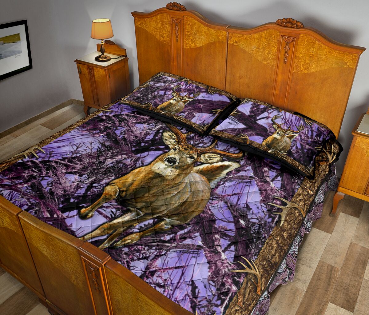 deer hunter love hunting purple full printing bedding set 4