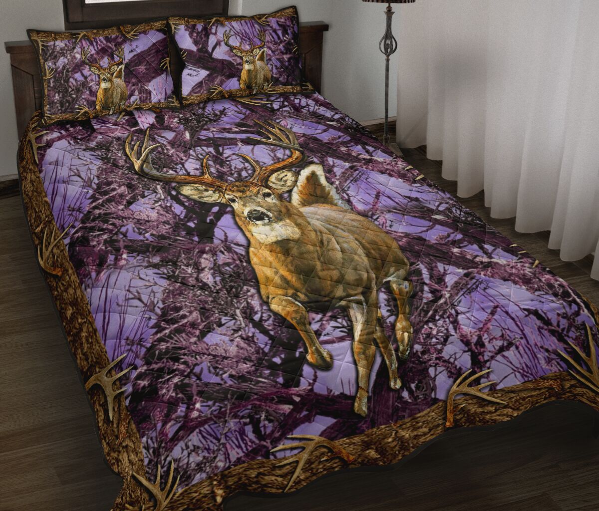 deer hunter love hunting purple full printing bedding set 5