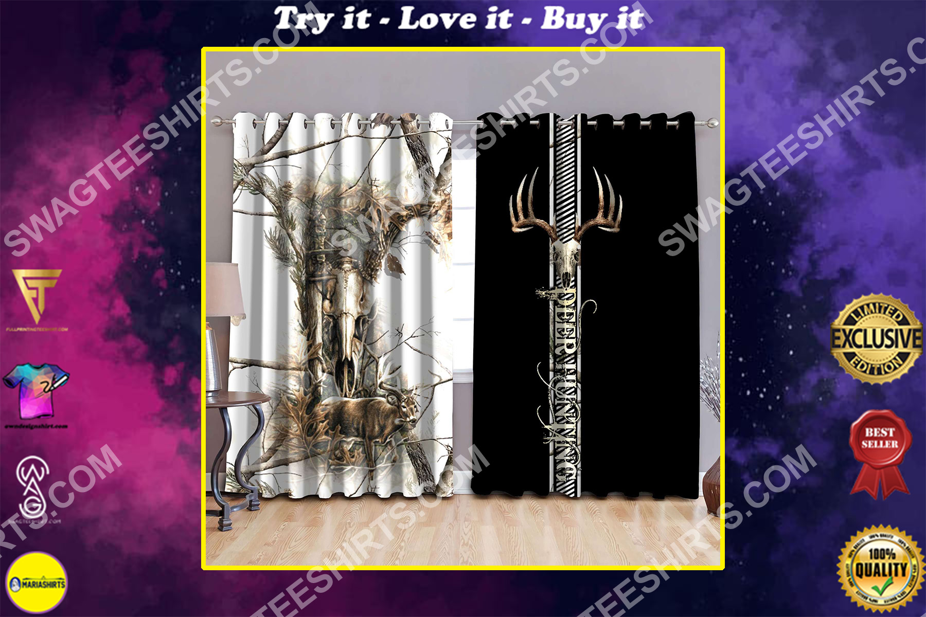 deer hunting love hunter all over printed window curtains