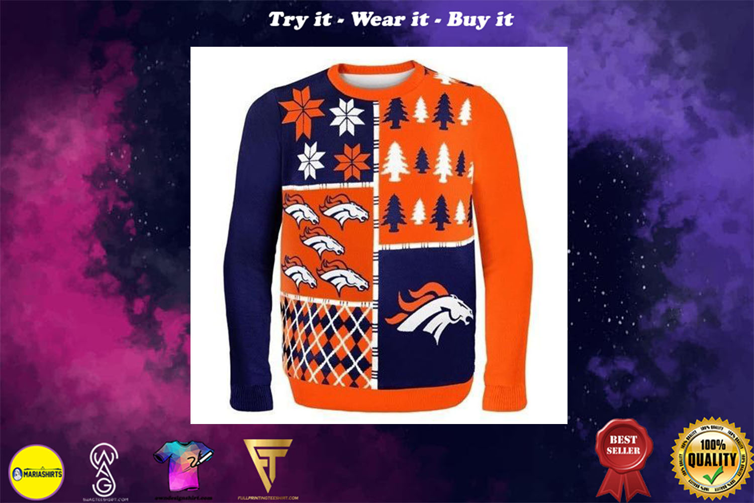 denver broncos busy block ugly christmas sweater