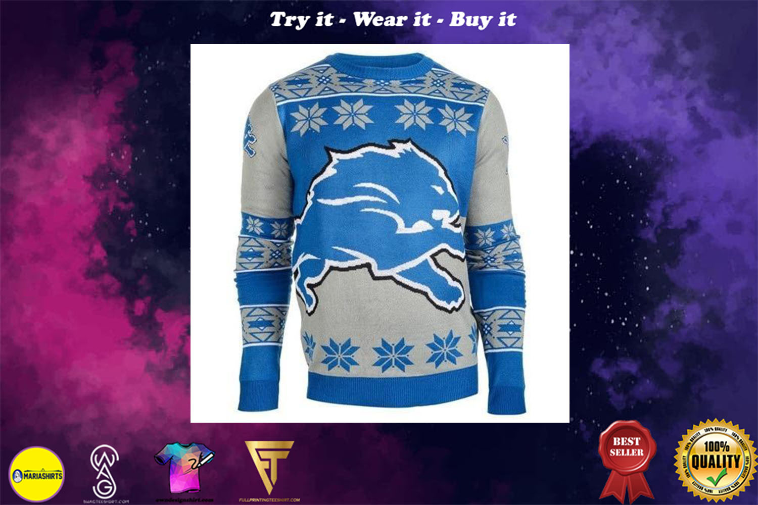 detroit lions national football league ugly christmas sweater