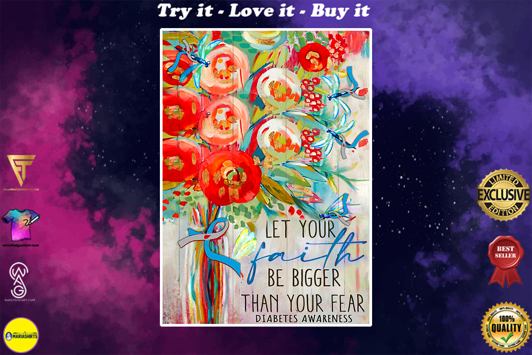 diabetes awareness let your faith be bigger than your fear watercolor poster