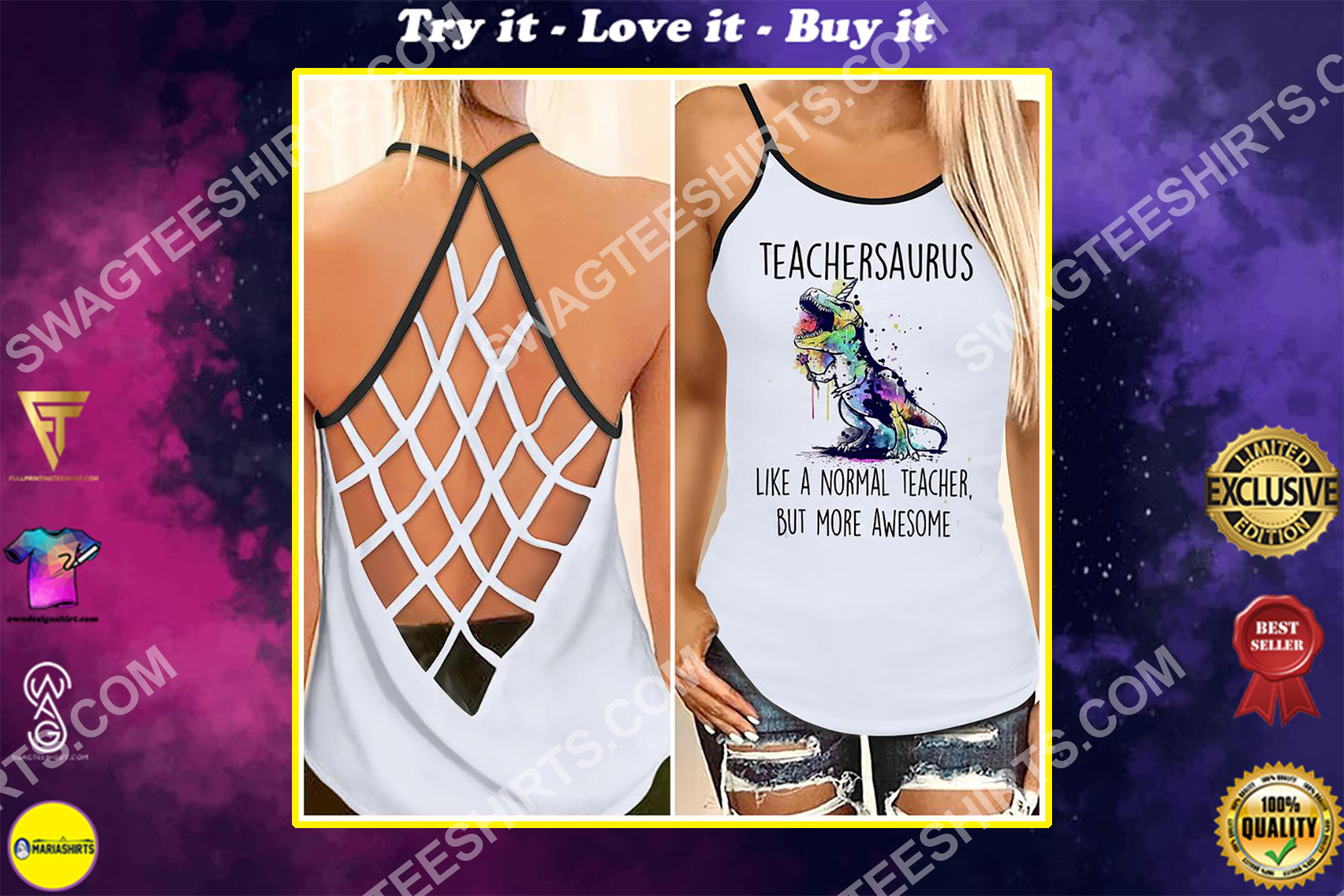 dinosaur like a normal teacher but more awesome strappy back tank top