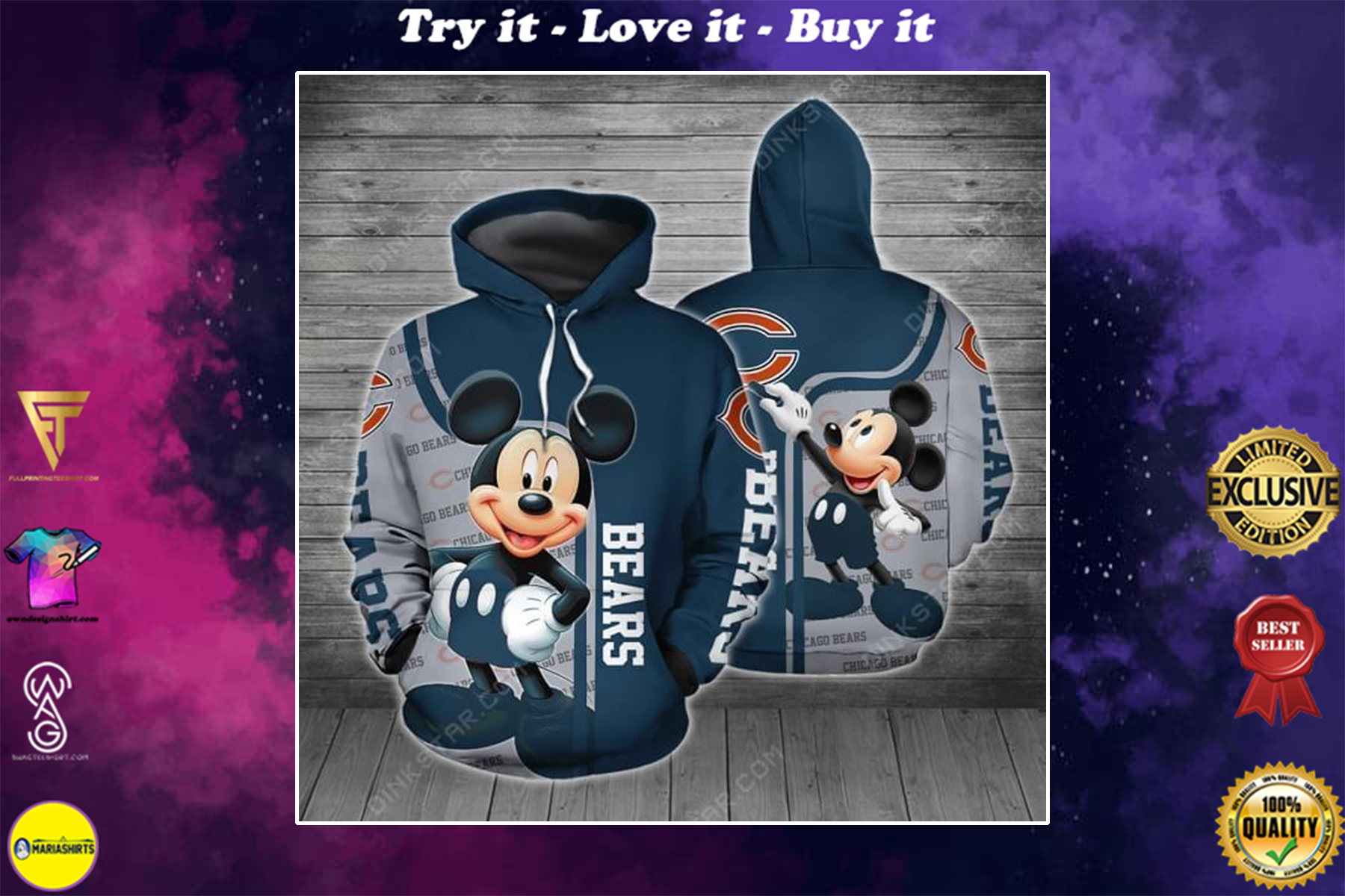 disney mickey mouse chicago bears football full over printed shirt