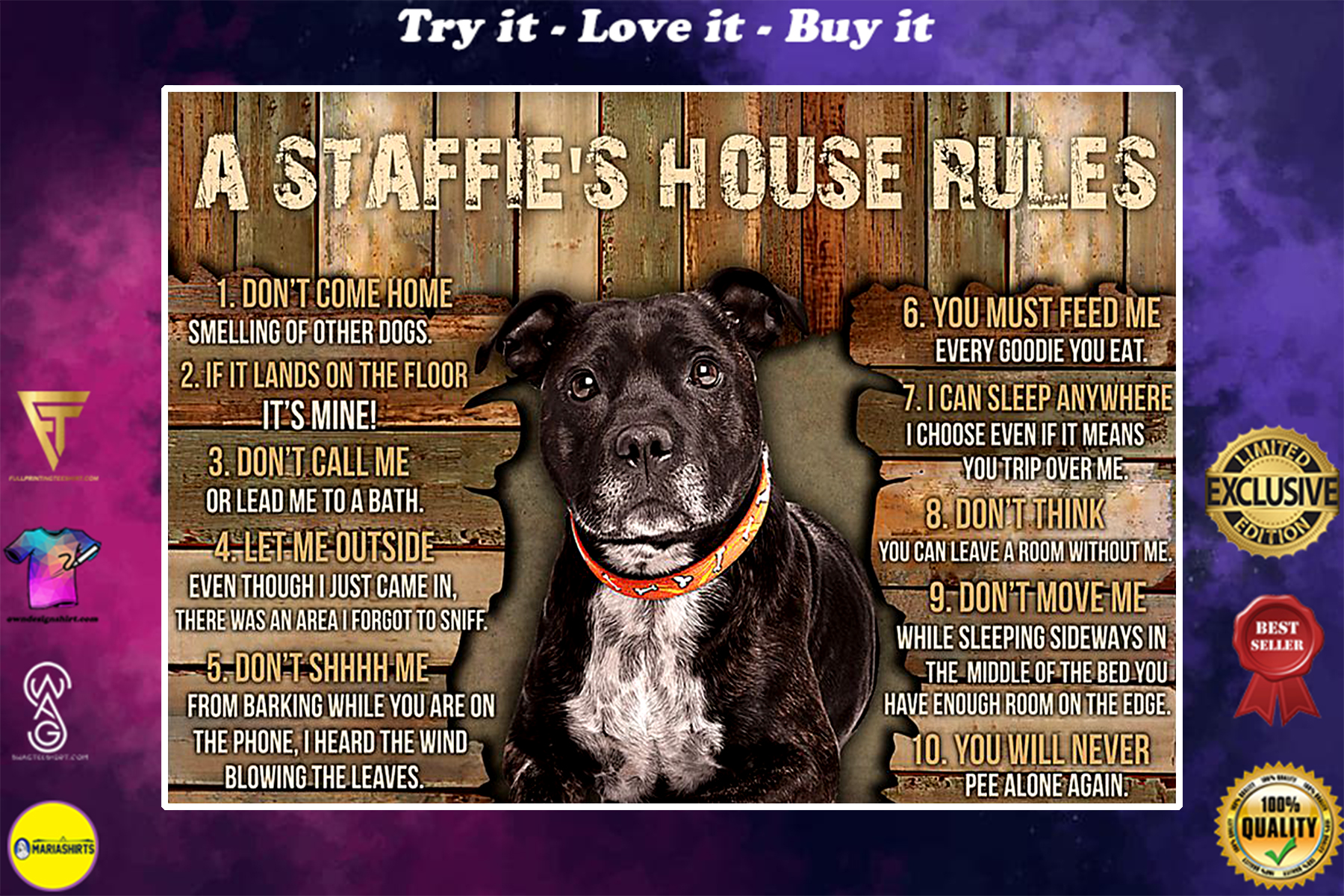 dog lover a staffies house rules poster