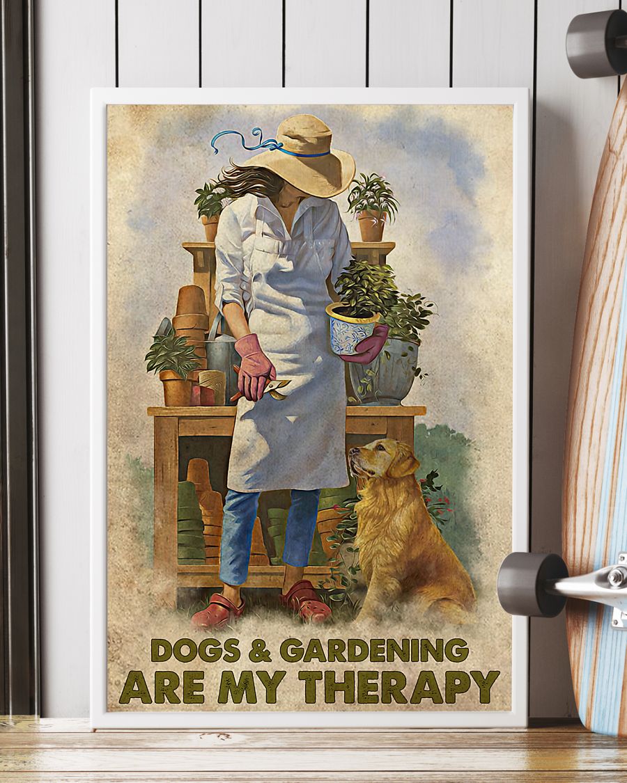 dogs and gardening are my therapy vintage poster 2
