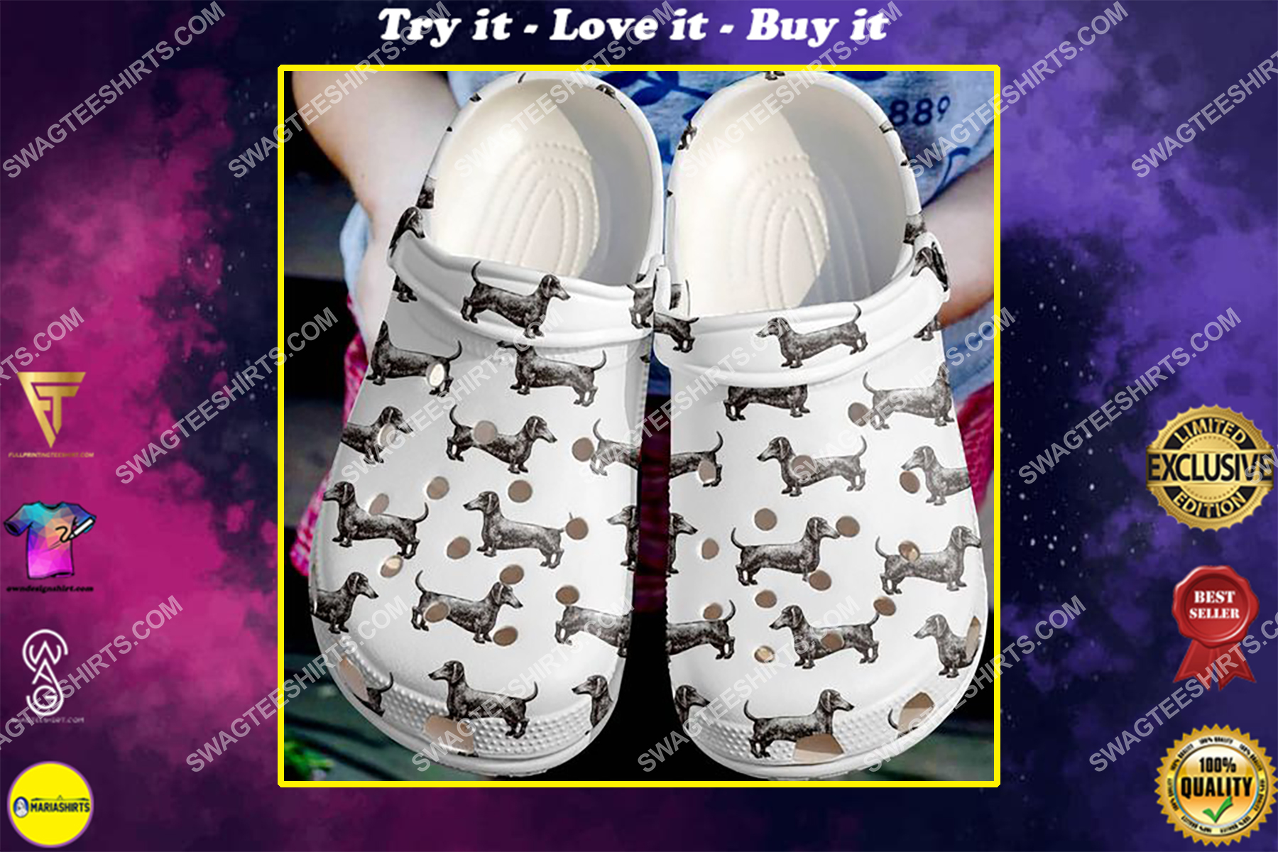 dogs lover dachshund pattern all over printed crocs
