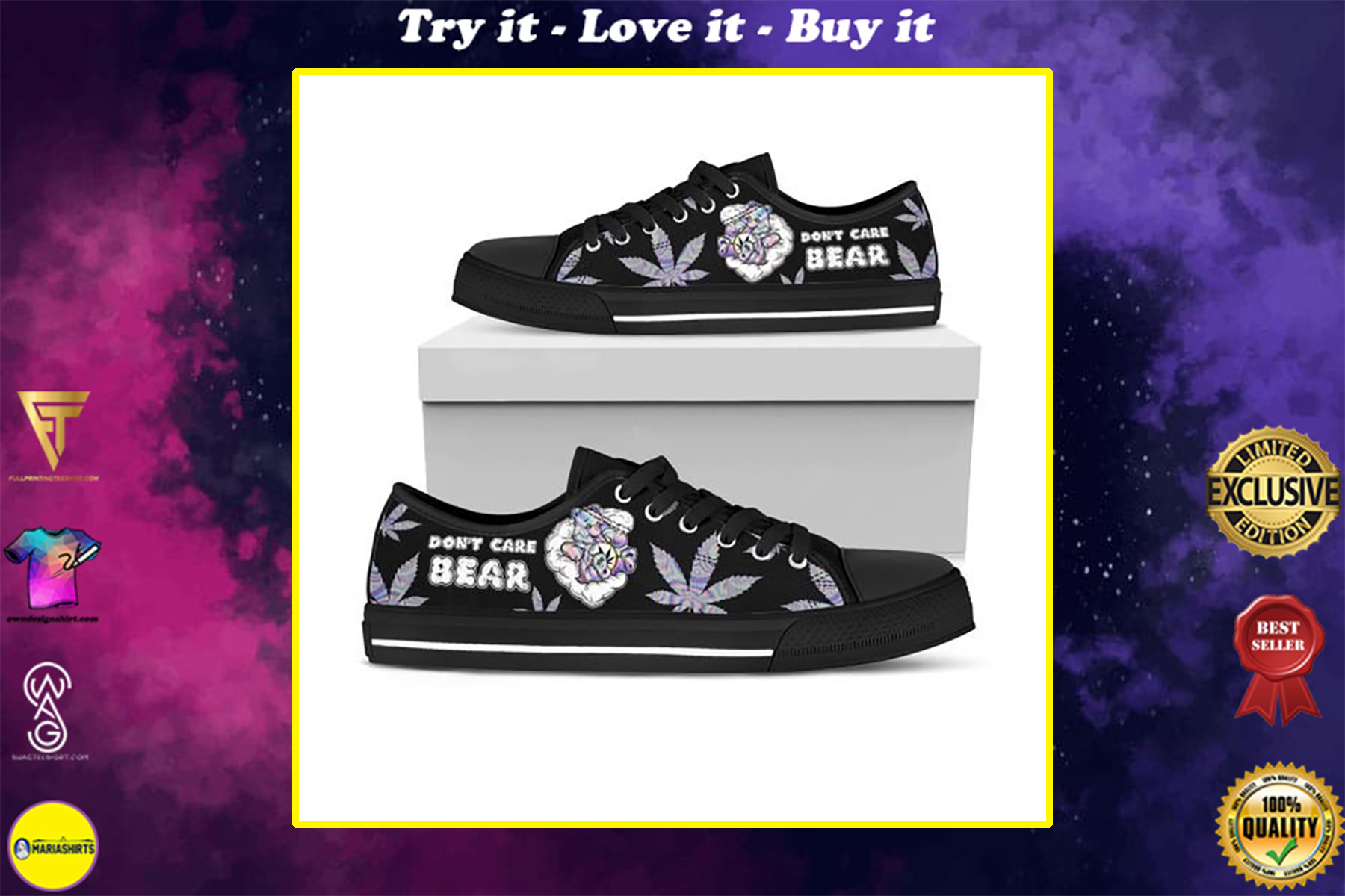 dont care bear weed leaf full printing low top shoes