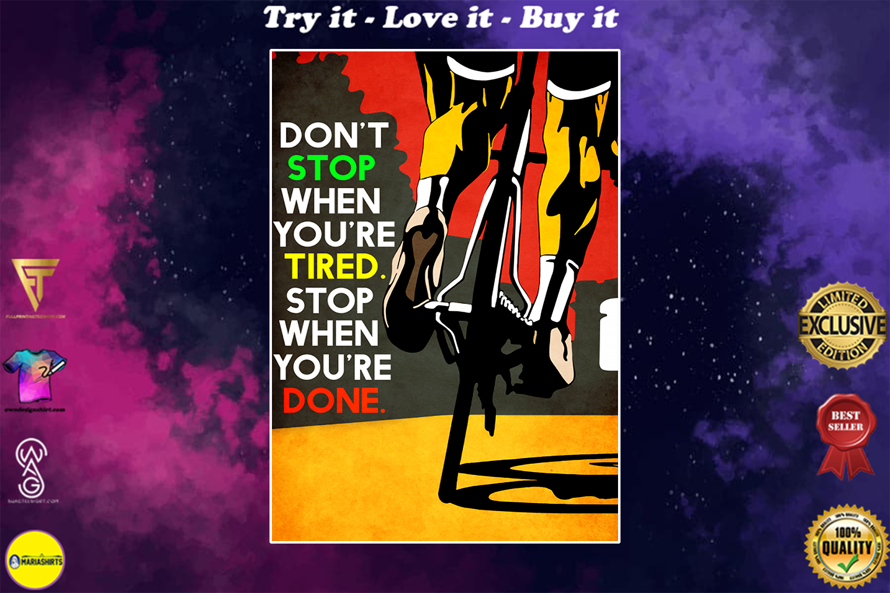 dont stop when youre tired stop when youre done cycling vintage poster