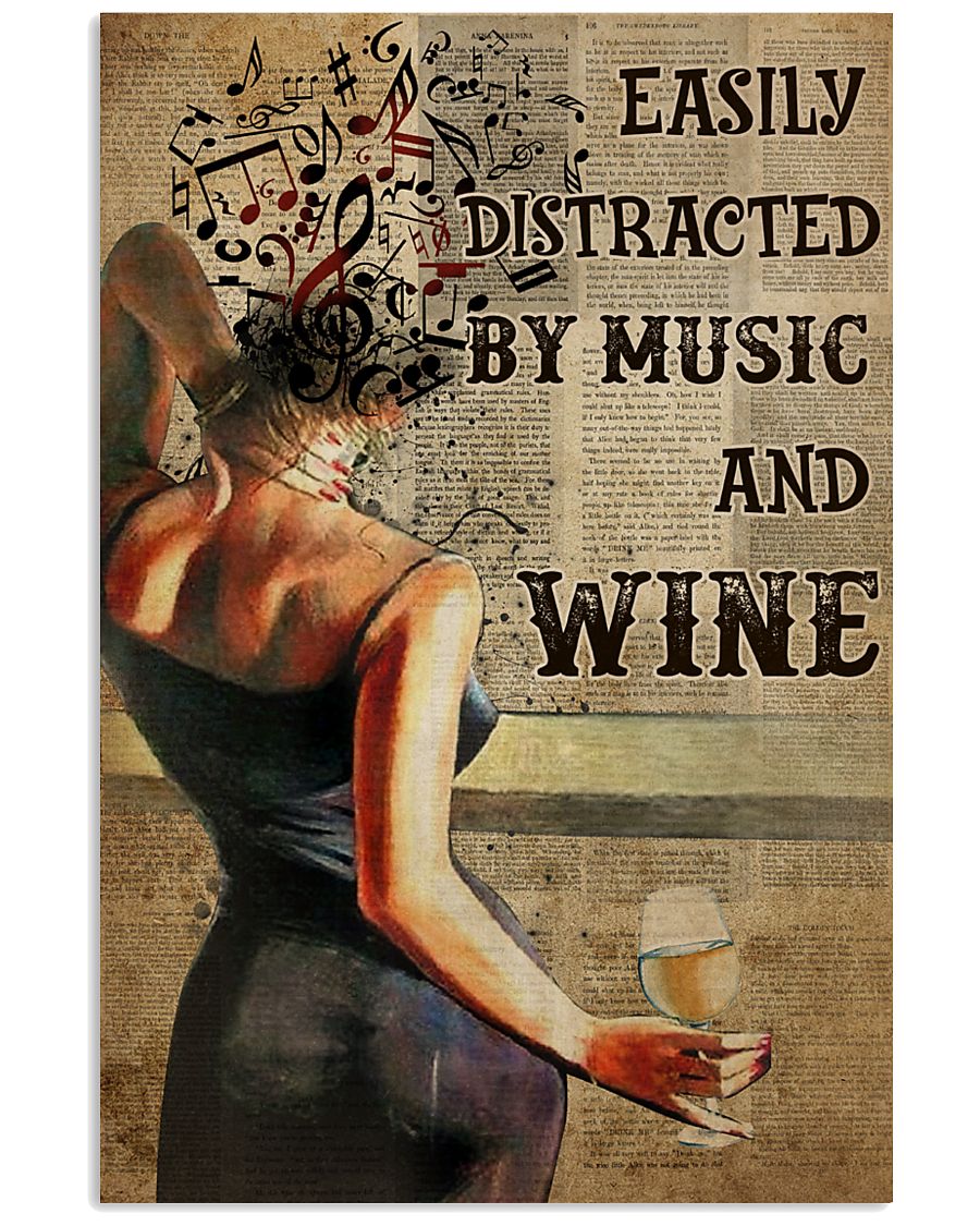 easily distracted by music and white wine book page vintage poster 1