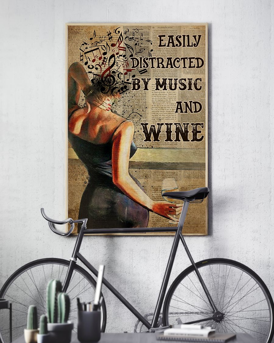 easily distracted by music and white wine book page vintage poster 3