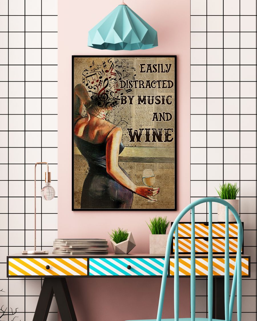easily distracted by music and white wine book page vintage poster 4