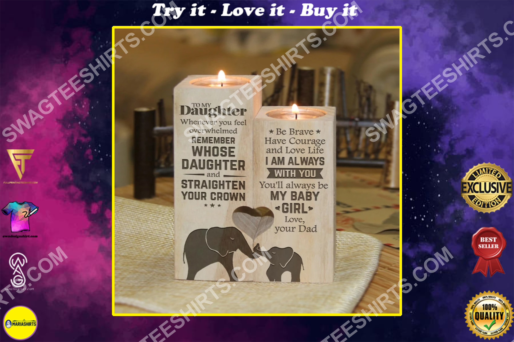 elephant to my daughter you will always be my baby girl love mom candle holder