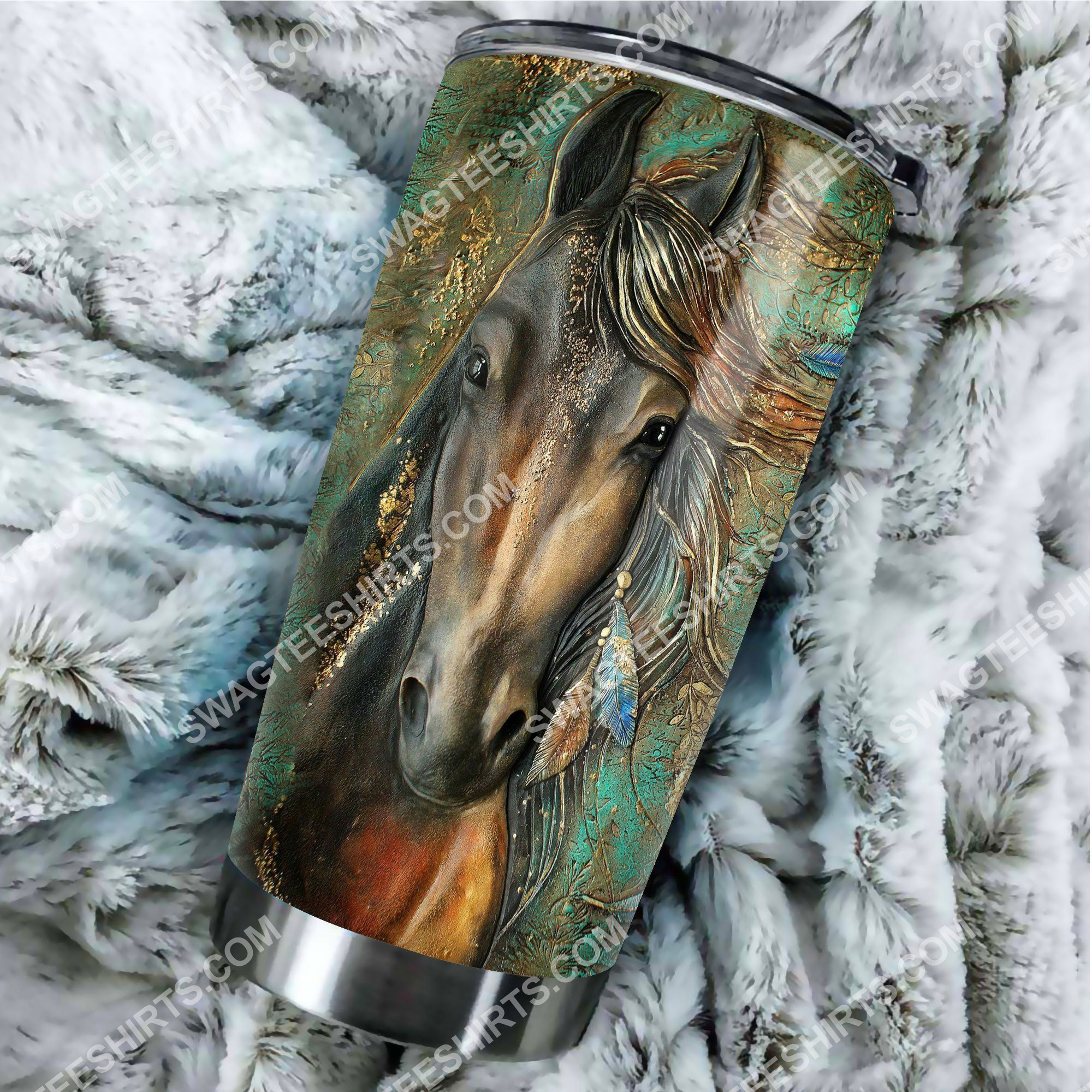 emerald horse all over printed stainless steel tumbler 2(1) - Copy