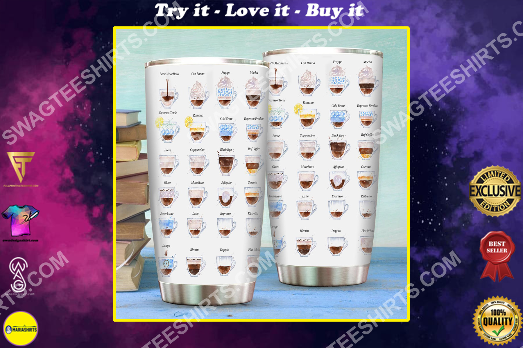 exploring coffee coffee lover all over printed stainless steel tumbler