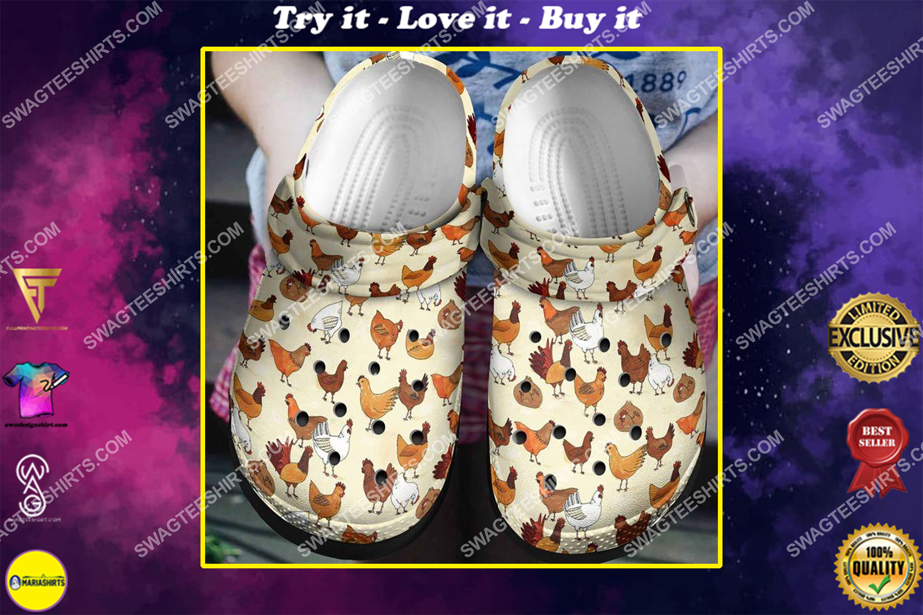 farm life chicken all over printed crocs