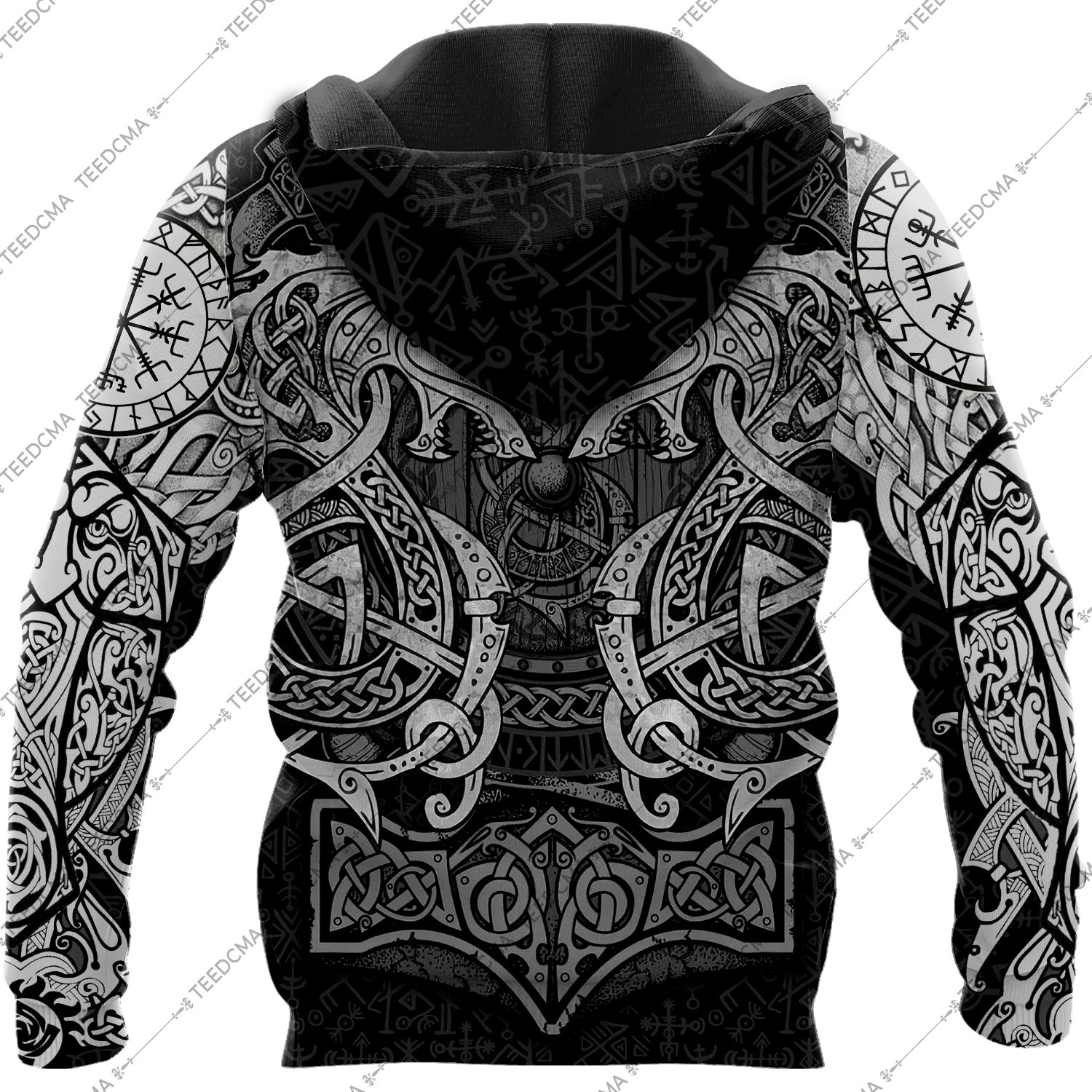 fenrir viking tattoo style all over printed hoodie - back