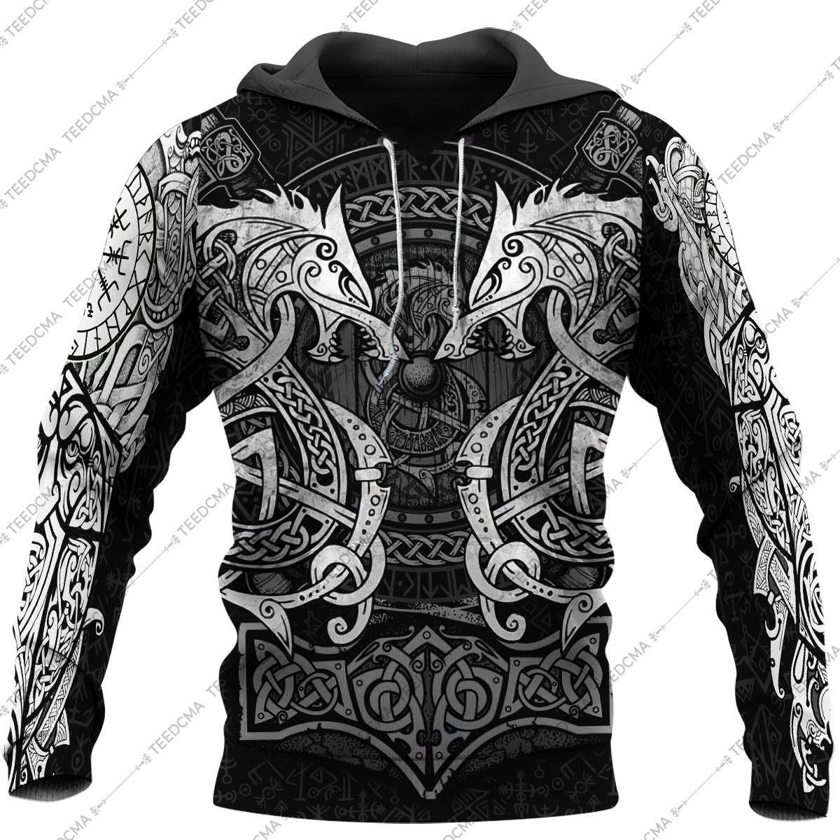 fenrir viking tattoo style all over printed hoodie