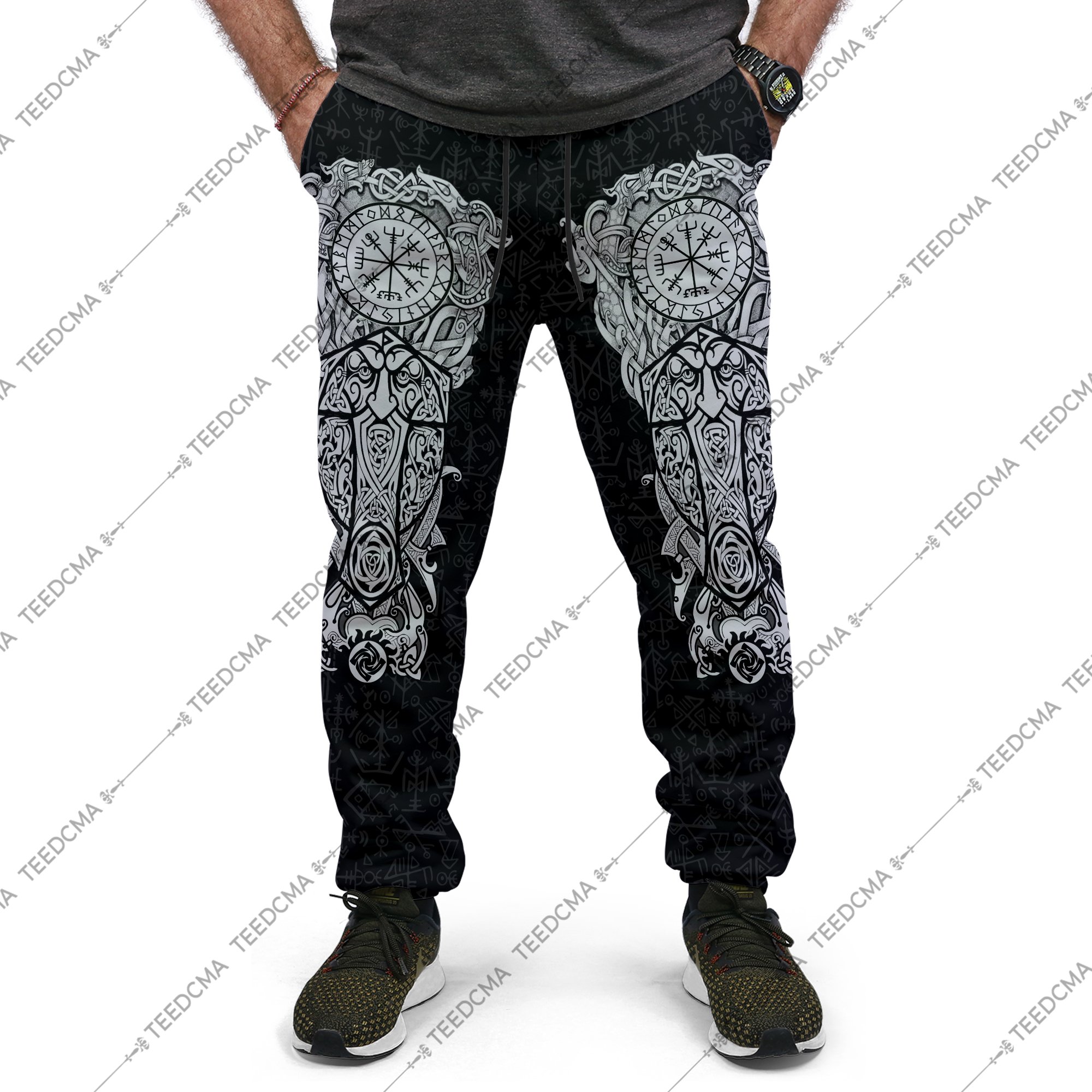 fenrir viking tattoo style all over printed long-pants