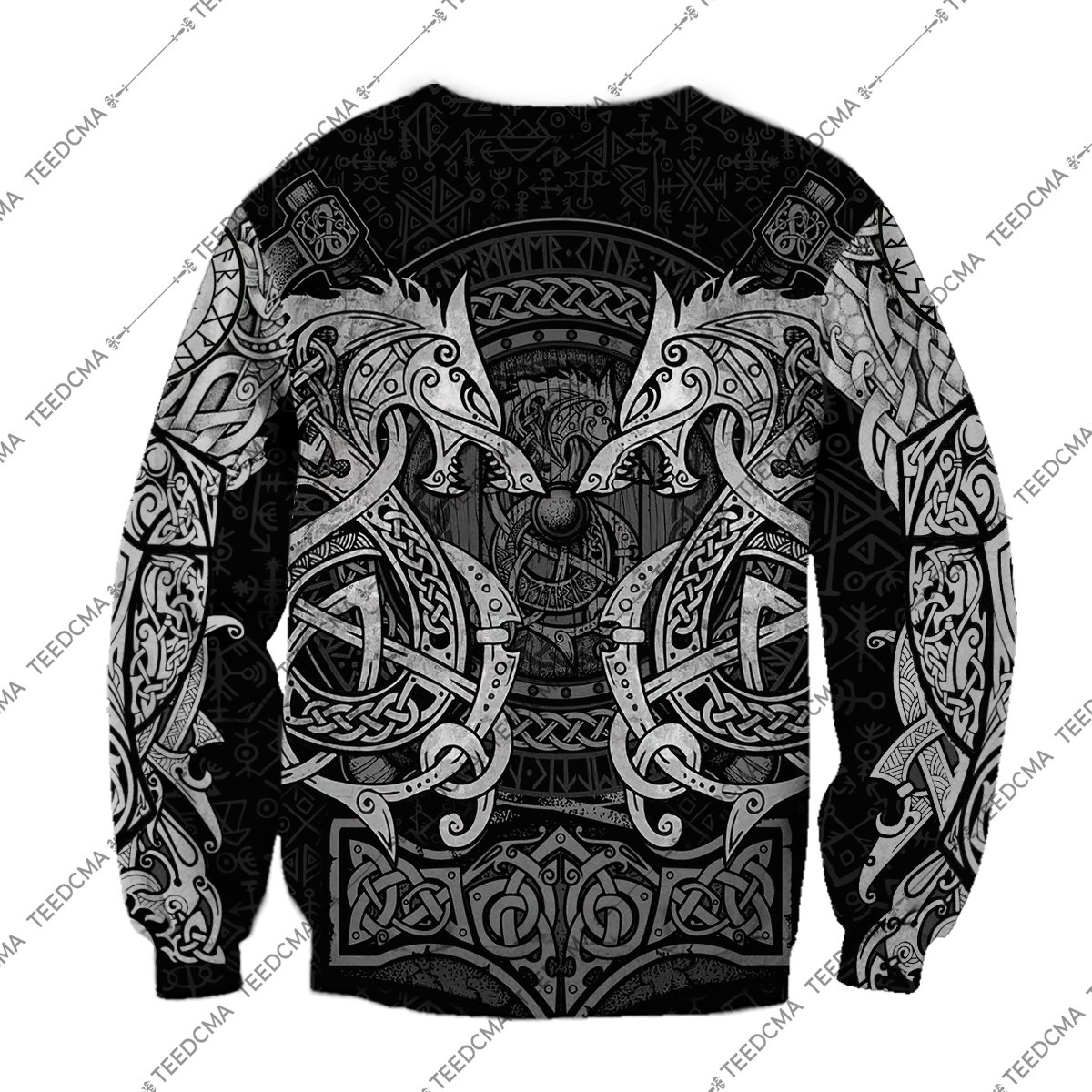 fenrir viking tattoo style all over printed sweatshirt - back