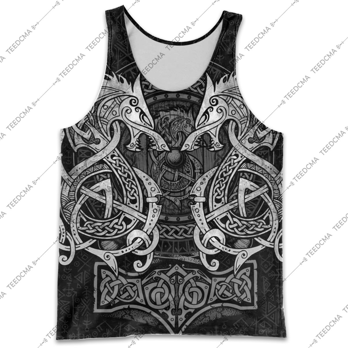 fenrir viking tattoo style all over printed tank top