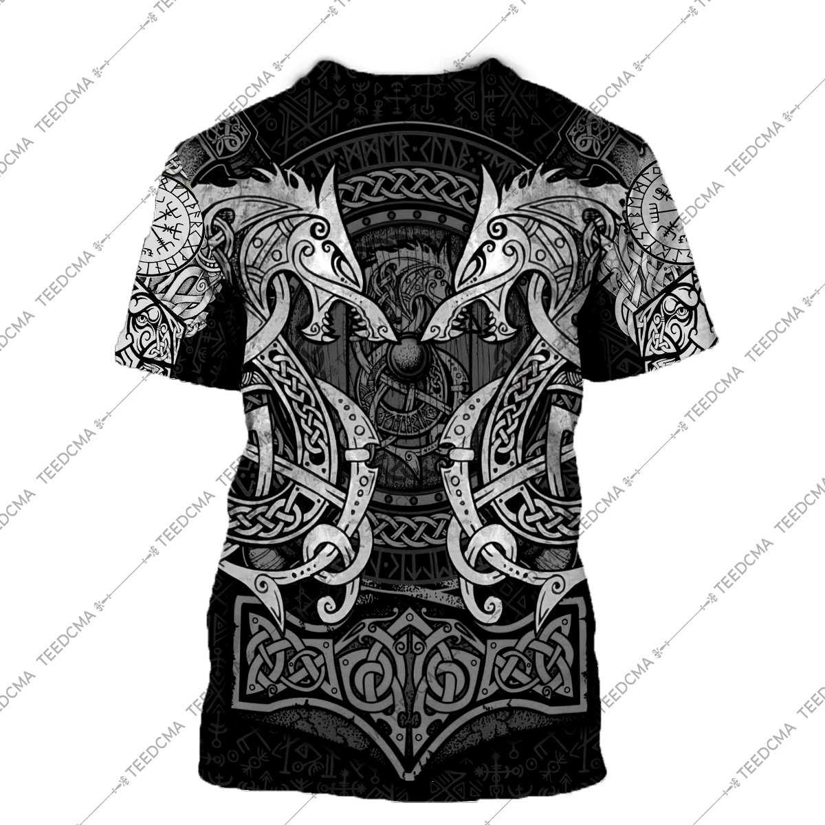 fenrir viking tattoo style all over printed tshirt - back